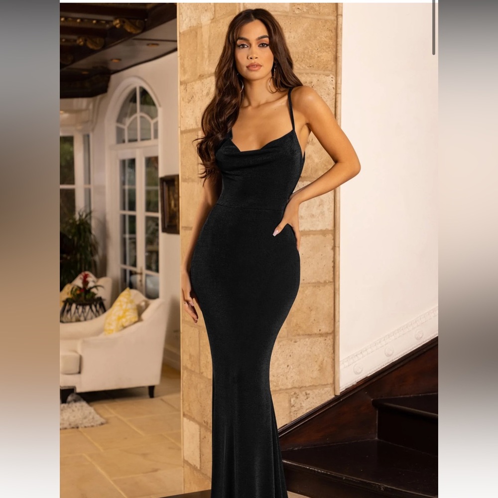 Black asymmetric neckline, Cowell, mini dress.